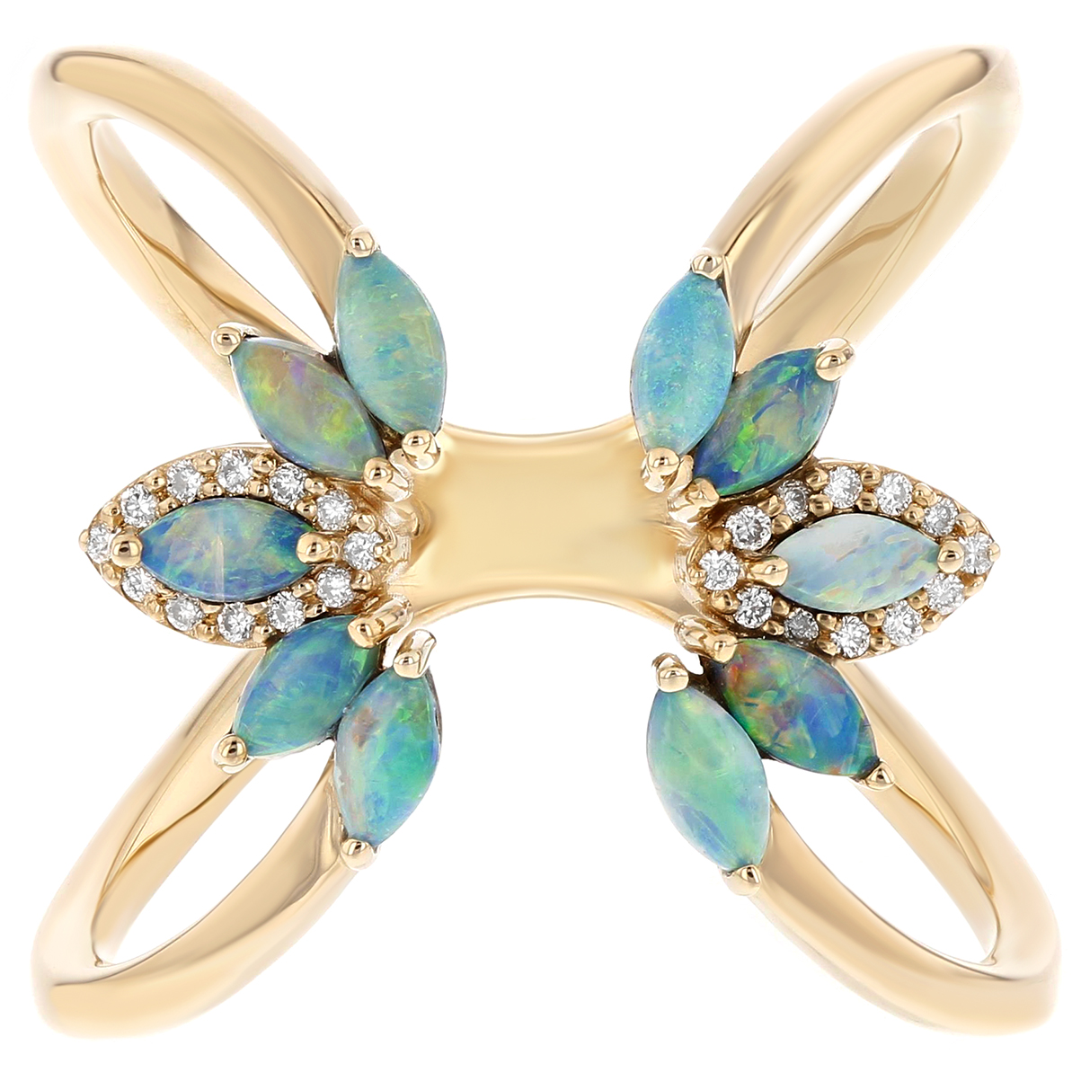 Marquise Opal & Diamond Cuff Ring in Yellow Gold