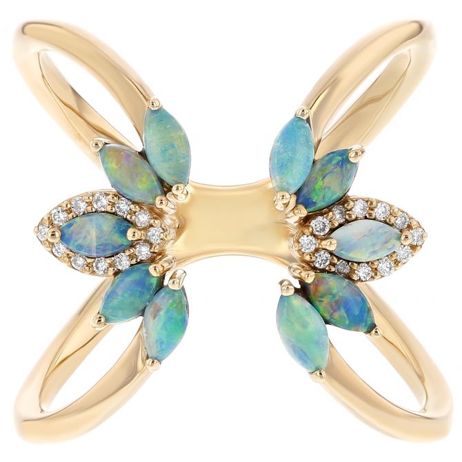 Marquise Opal & Diamond Cuff Ring in Yellow Gold