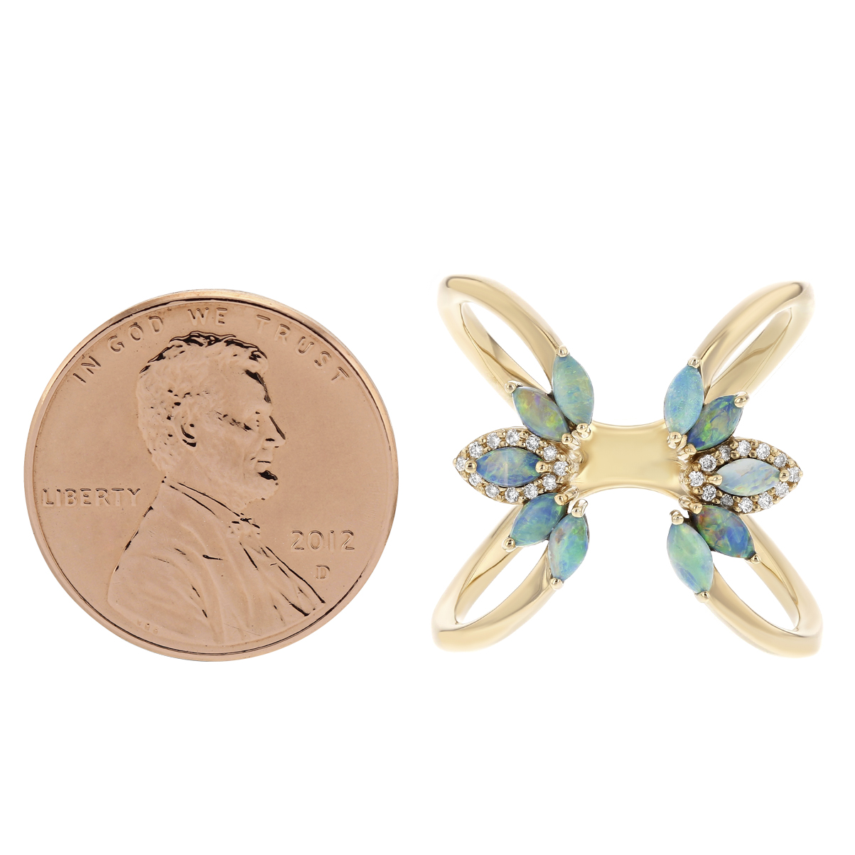 Marquise Opal & Diamond Cuff Ring in Yellow Gold