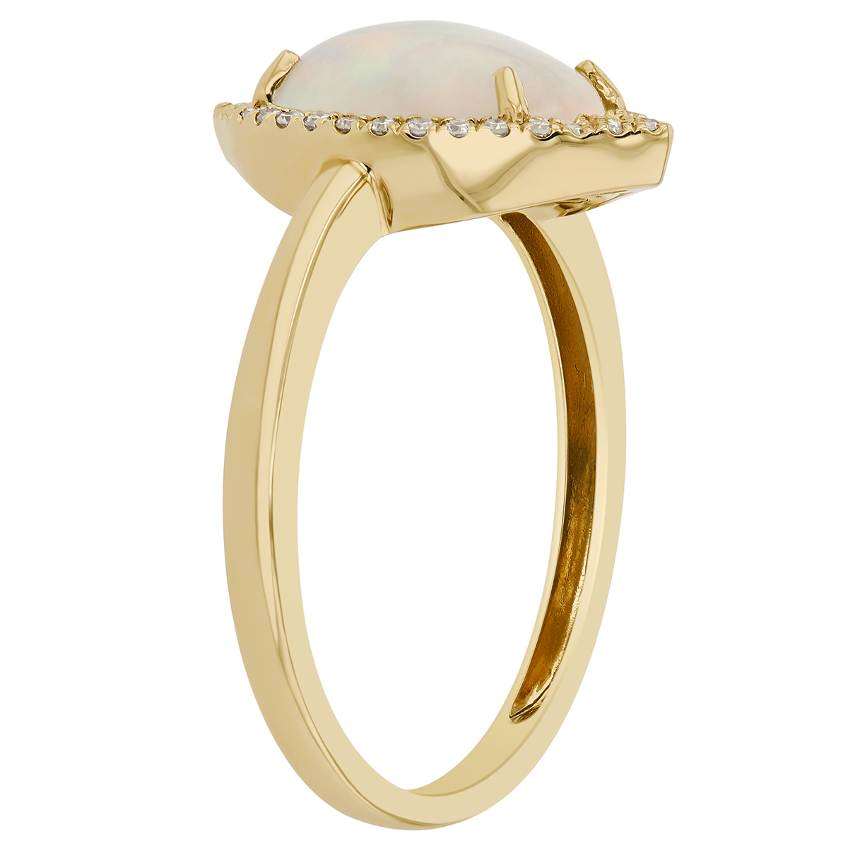 Oval Cabochon Opal Ring with Diamond Pavé Pointed Halo in Yellow Gold
