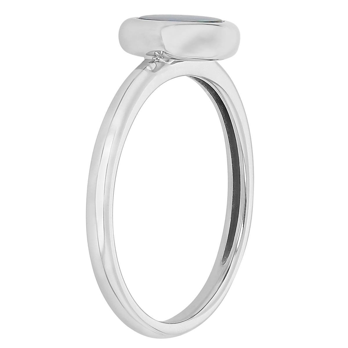 Round Opal Doublet Bezel Set Ring in White Gold