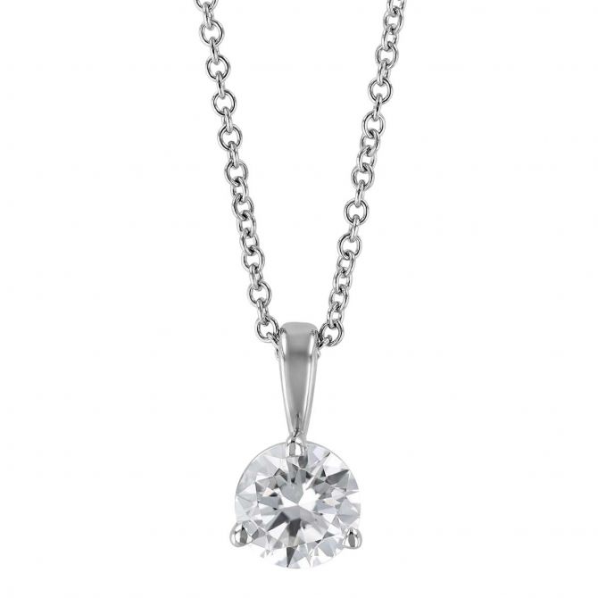 Round Diamond Solitaire Pendant in White Gold, .60 ct