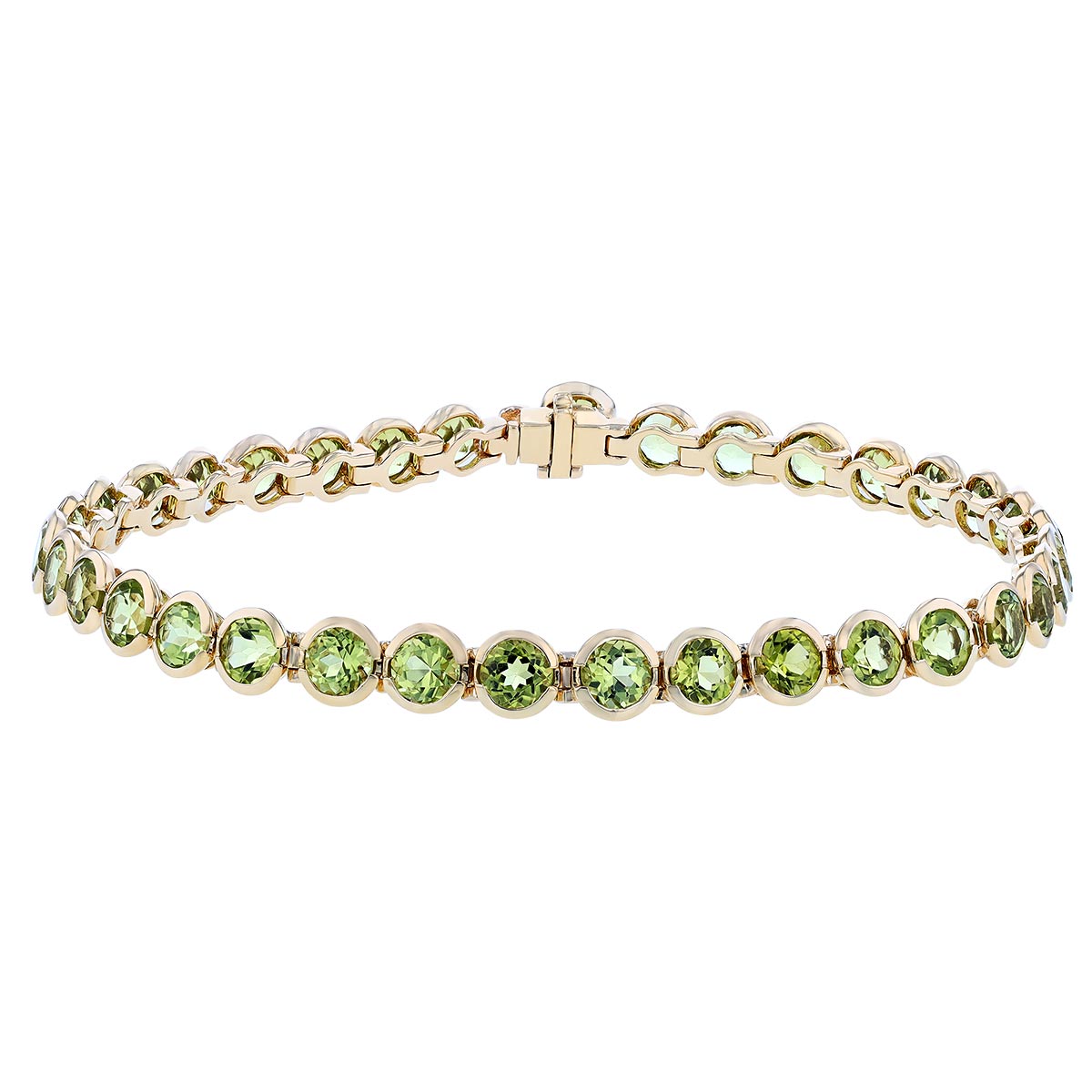 Peridot Bezel Set Tennis Bracelet in Yellow Gold, 7