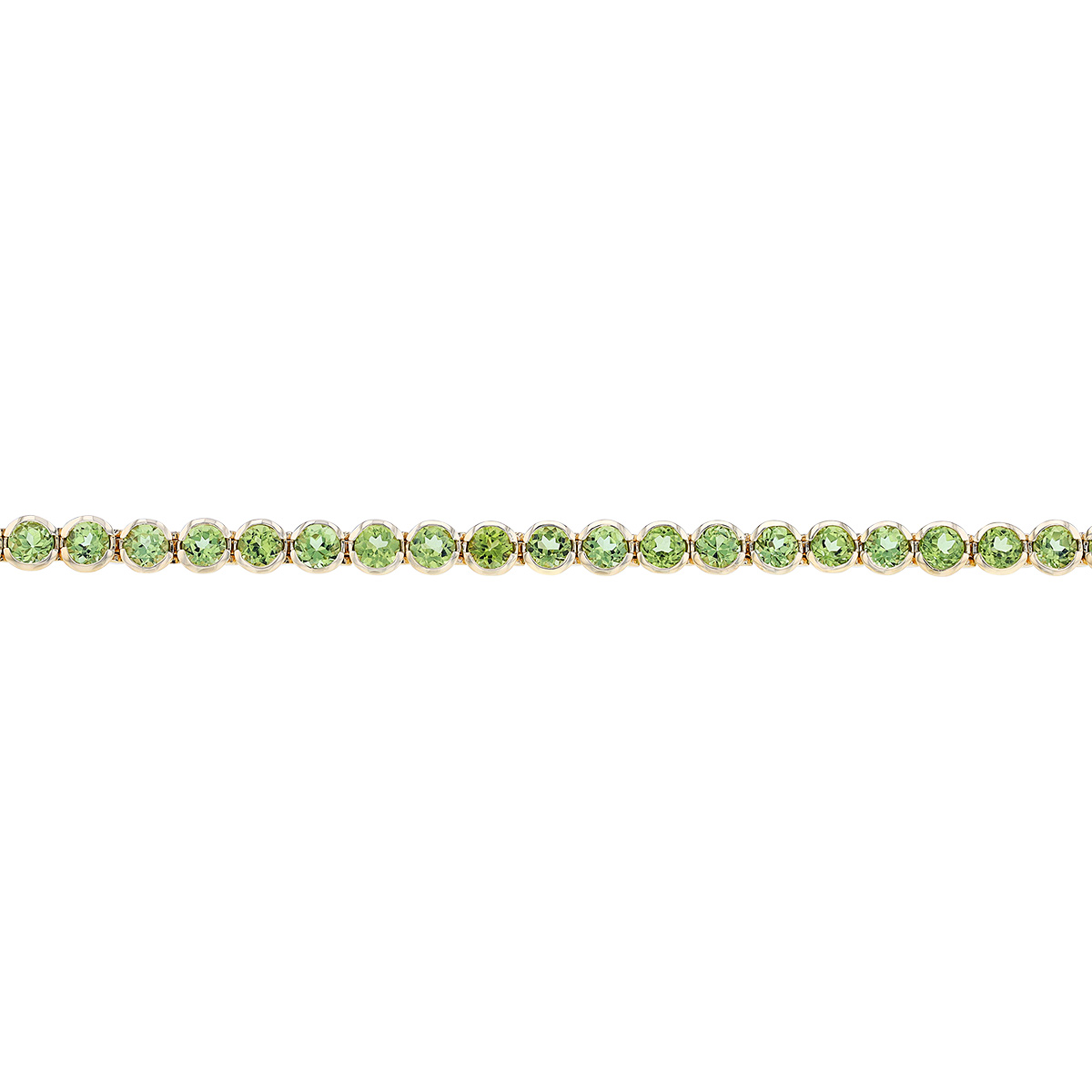 Peridot Bezel Set Tennis Bracelet in Yellow Gold, 7