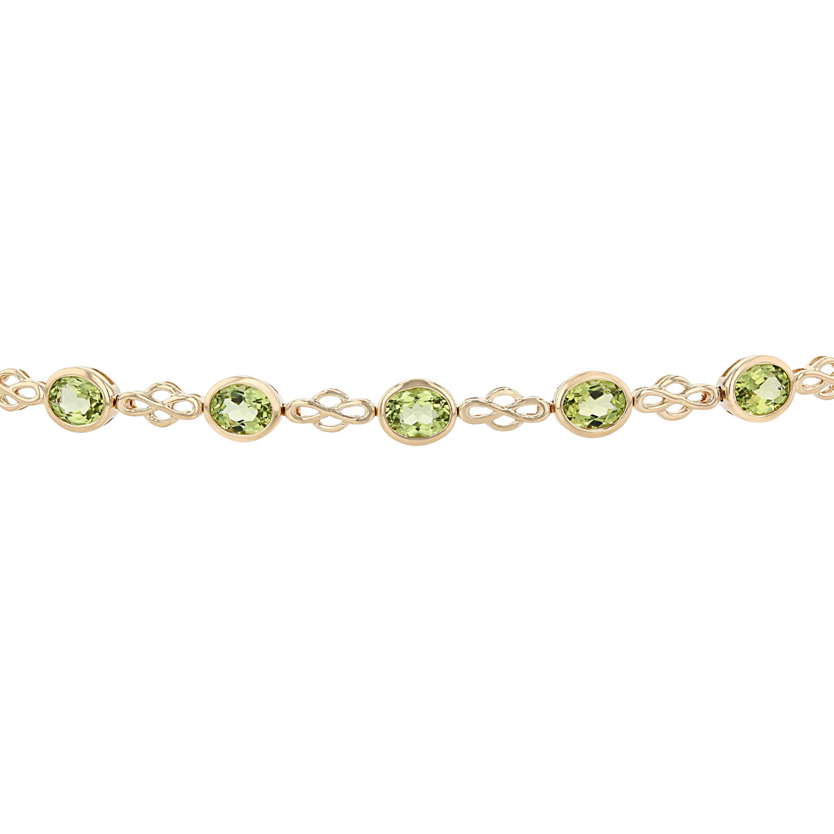 Oval Peridot 13 Stone Lace Link Bracelet in Yellow Gold