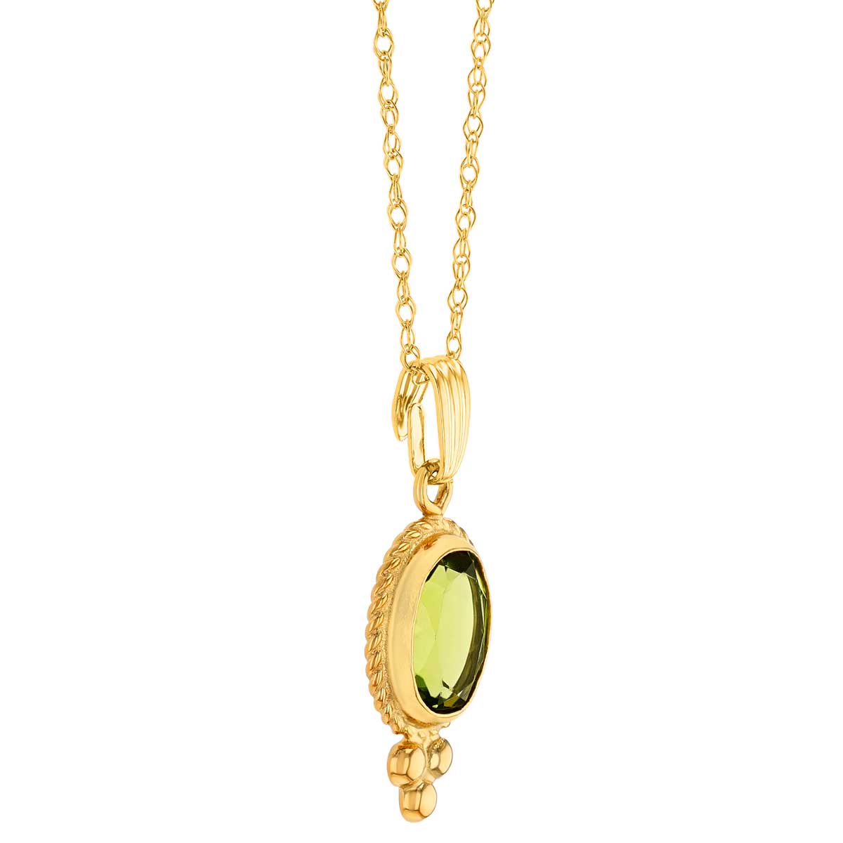 Bezel Set Oval Peridot Pendant in Yellow Gold