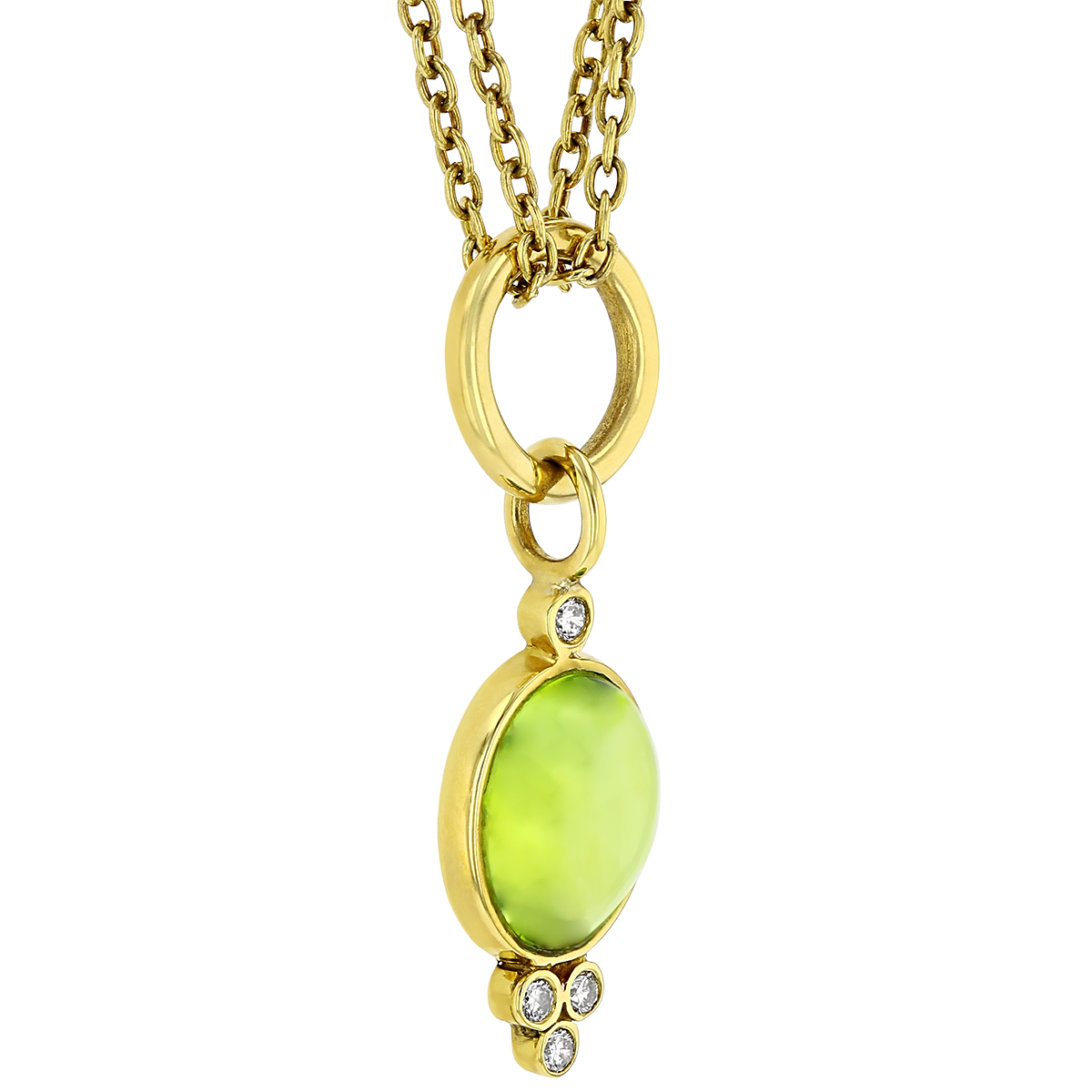 Oval Peridot Cabochon & Diamond Drop Pendant in Yellow Gold, 16.5