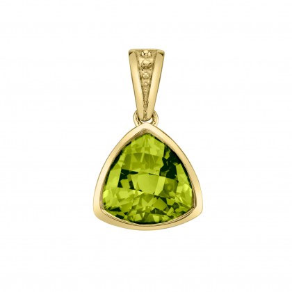 Checkerboard Trillion Peridot Pendant in Yellow Gold, 18"