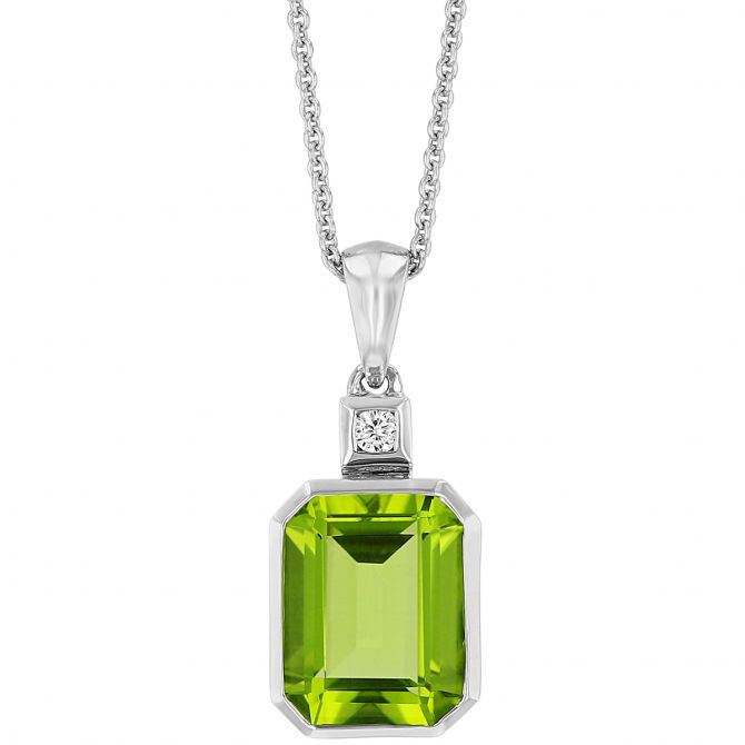 Emerald Cut Peridot Pendant with Diamond Bail in Yellow Gold, 18