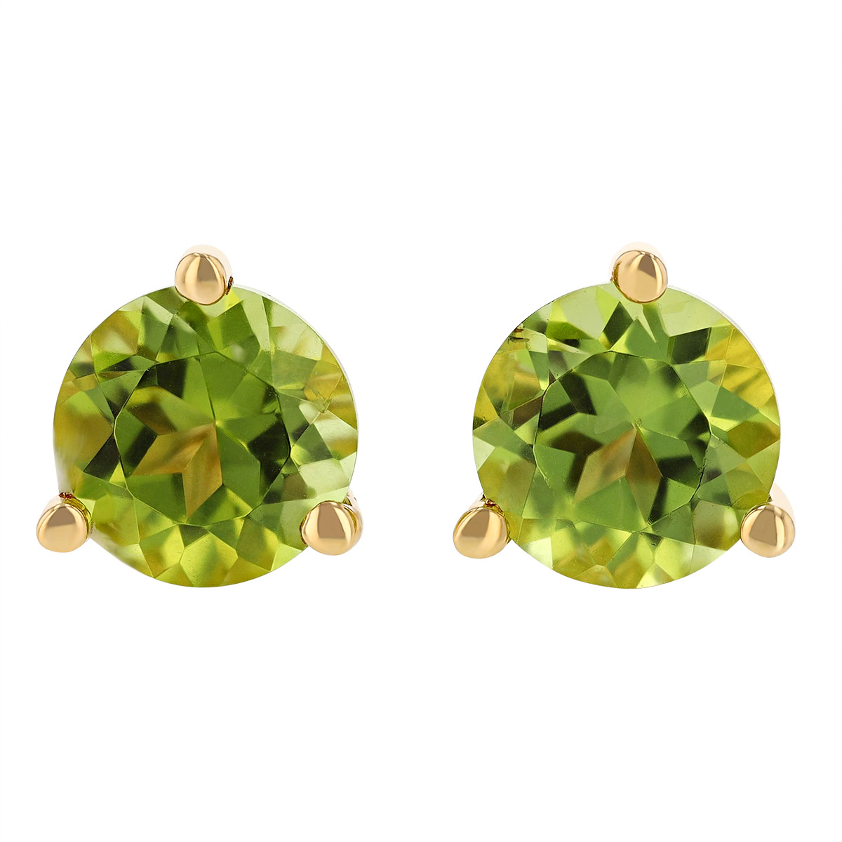 Round Peridot Stud Earrings in Yellow Gold, 6 mm