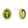 Oval Peridot Twisted Bezel Post Earrings in Yellow Gold
