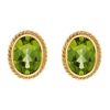 Oval Peridot Twisted Bezel Post Earrings in Yellow Gold