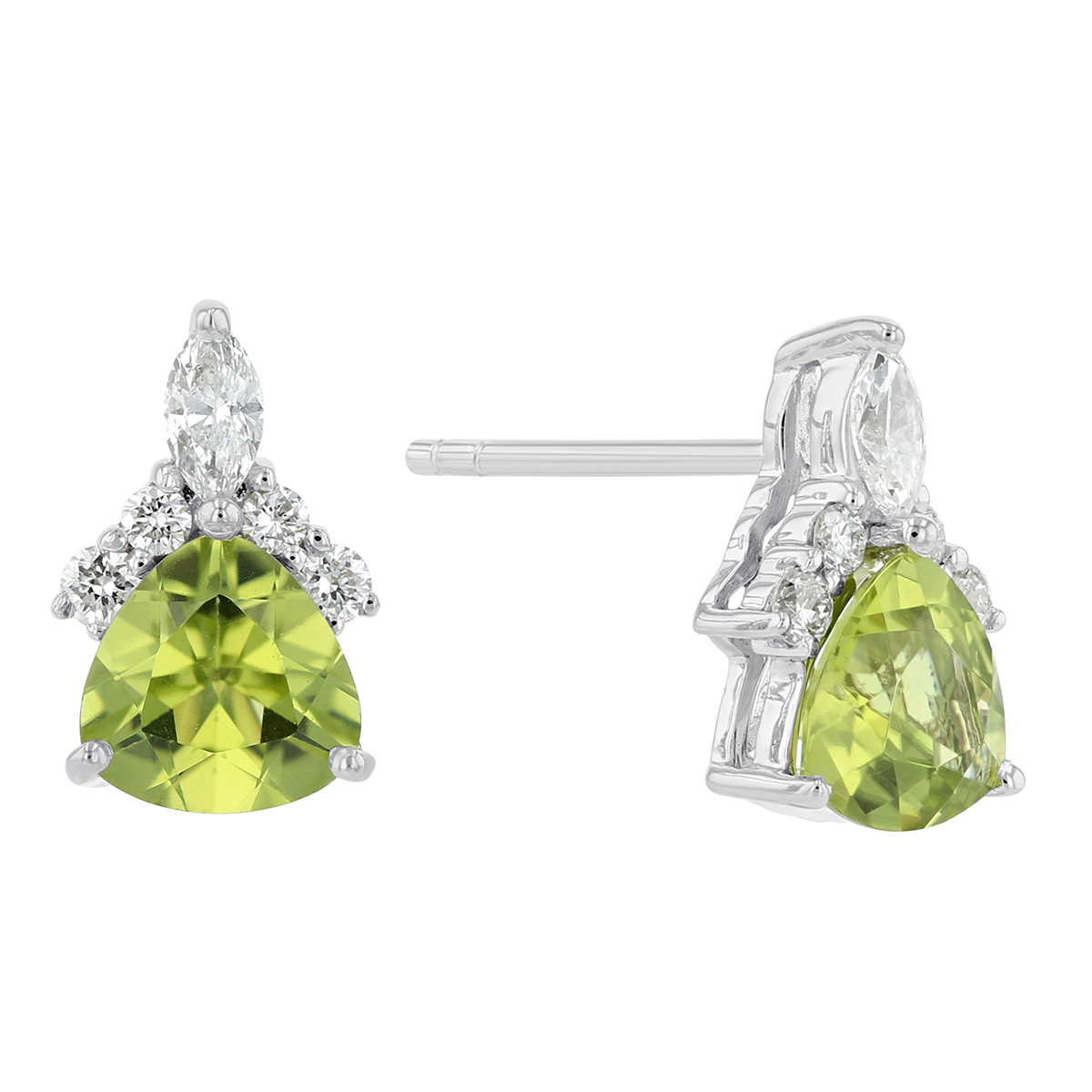 Trillion Peridot & Diamond Accent Stud Earrings in White Gold