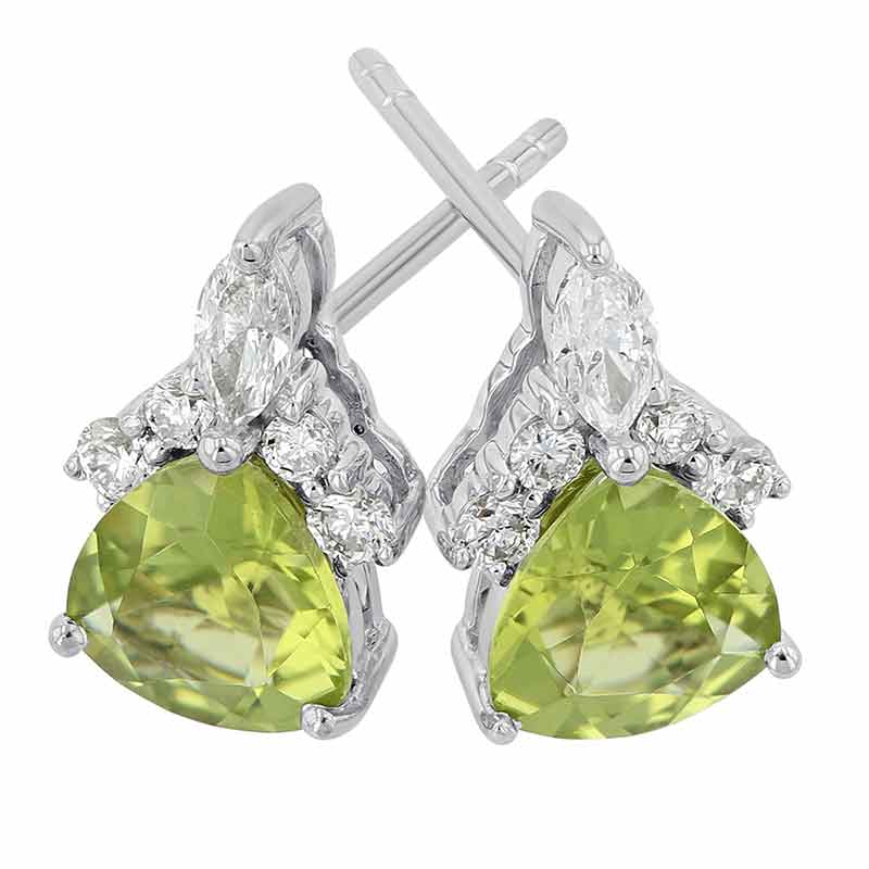 Trillion Peridot & Diamond Accent Stud Earrings in White Gold