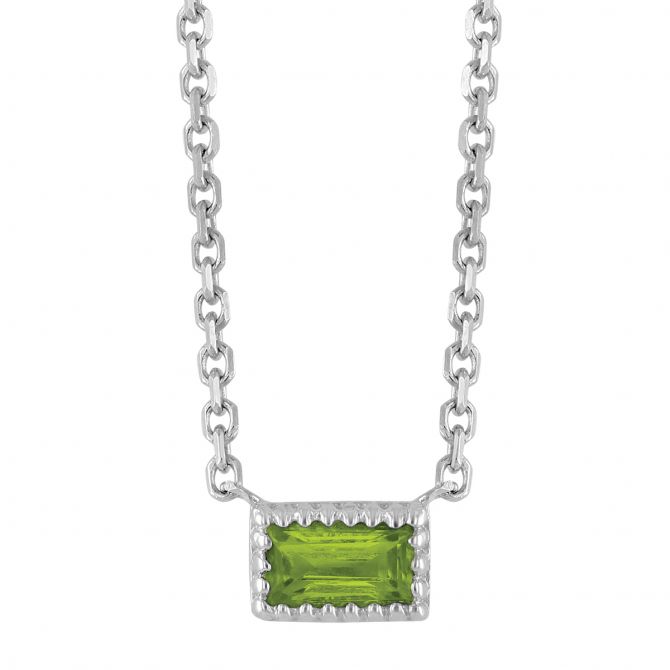 My Story Baguette Peridot Necklace in White Gold, 18"