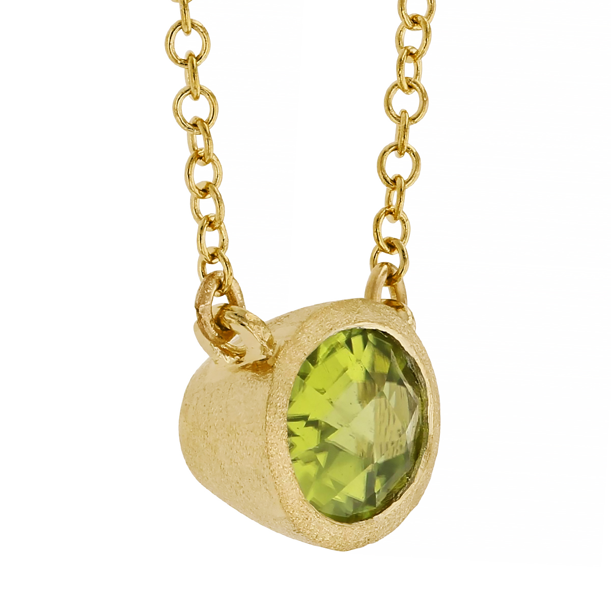 Oval Peridot Pendant with Satin Yellow Gold Bezel, 18