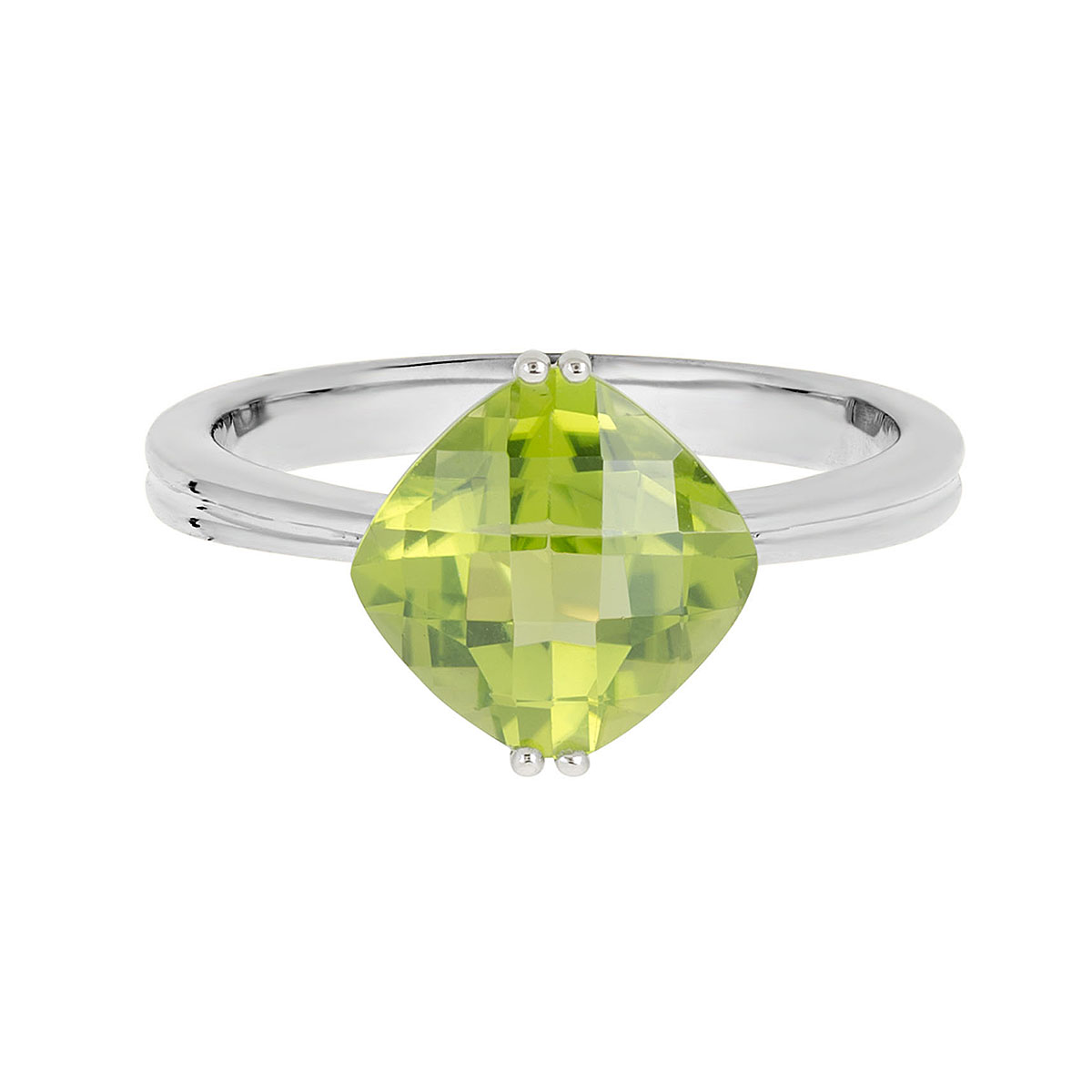 14K White Gold Checkerboard Cushion Peridot Ring