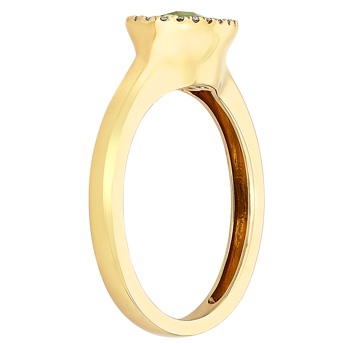 Oval Peridot & Diamond Halo East West Ring in Yellow Gold