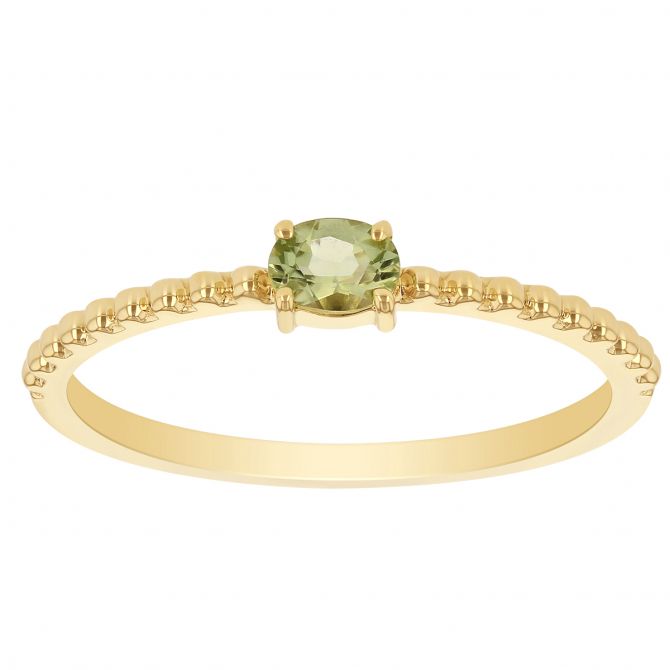 My Story East-West Oval Peridot Ring with Beaded Shank in Yellow Gold