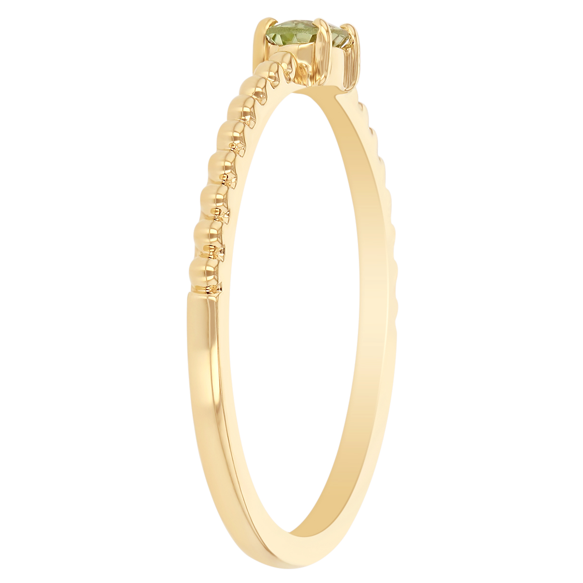 My Story East-West Oval Peridot Ring with Beaded Shank in Yellow Gold