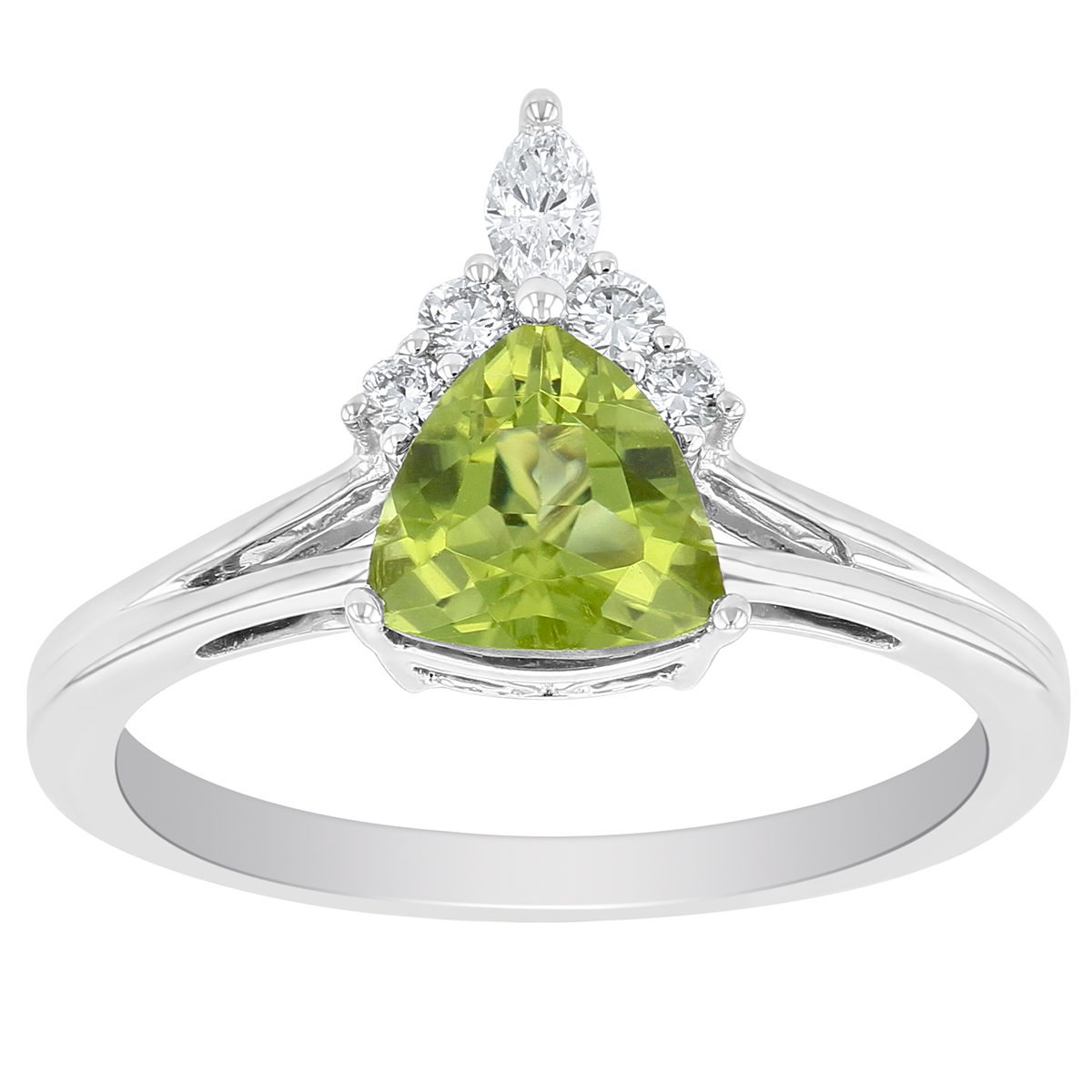 Trillion Peridot Ring with Diamond Accent in White Gold