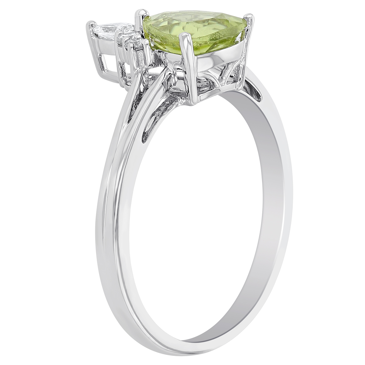 Trillion Peridot Ring with Diamond Accent in White Gold