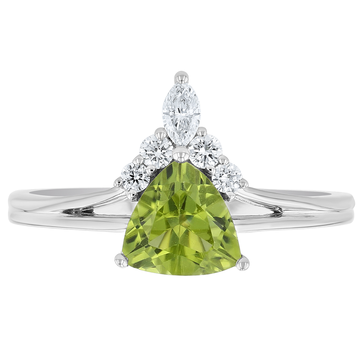 Trillion Peridot Ring with Diamond Accent in White Gold