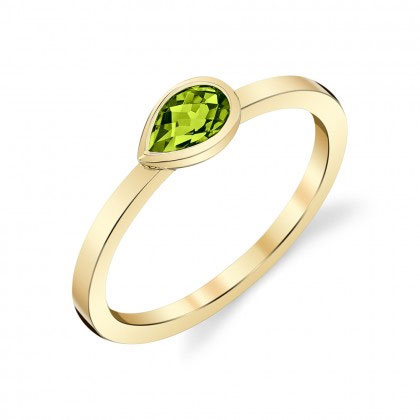 Pear Shaped Peridot Bezel Set Ring in Yellow Gold