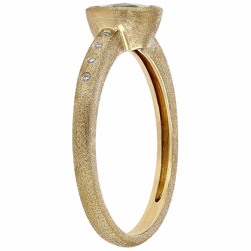 Round Peridot Bezel Set Ring in Yellow Gold with Flush Set Diamond Sides