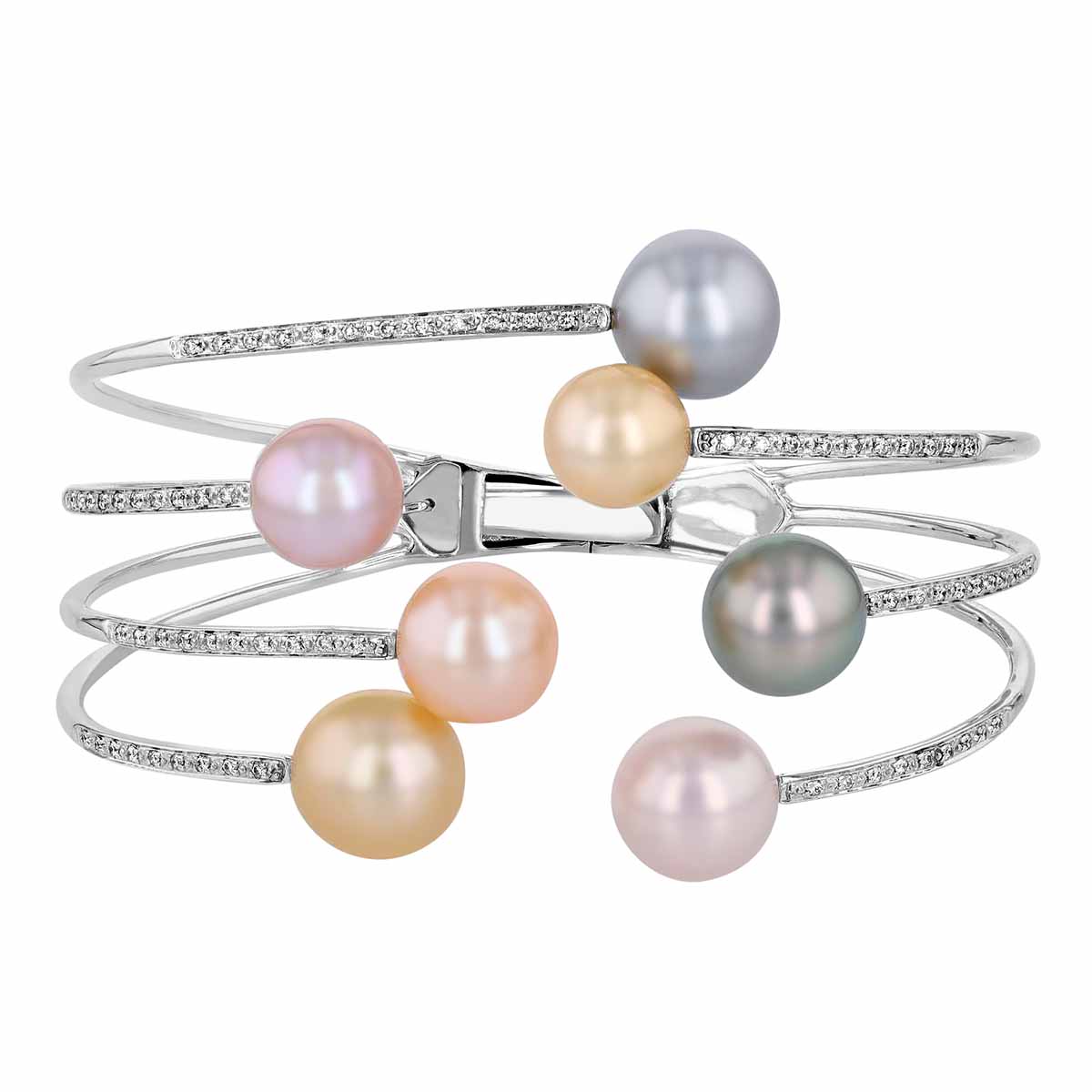 TARA Pearls Tahitian, South Sea, Freshwater Pastel Pearl & Diamond Cuff Bangle