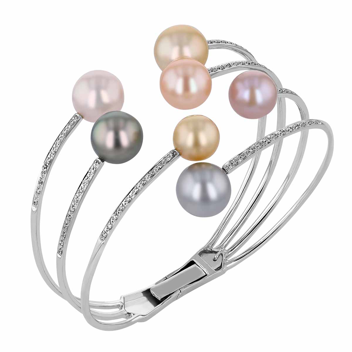 TARA Pearls Tahitian, South Sea, Freshwater Pastel Pearl & Diamond Cuff Bangle