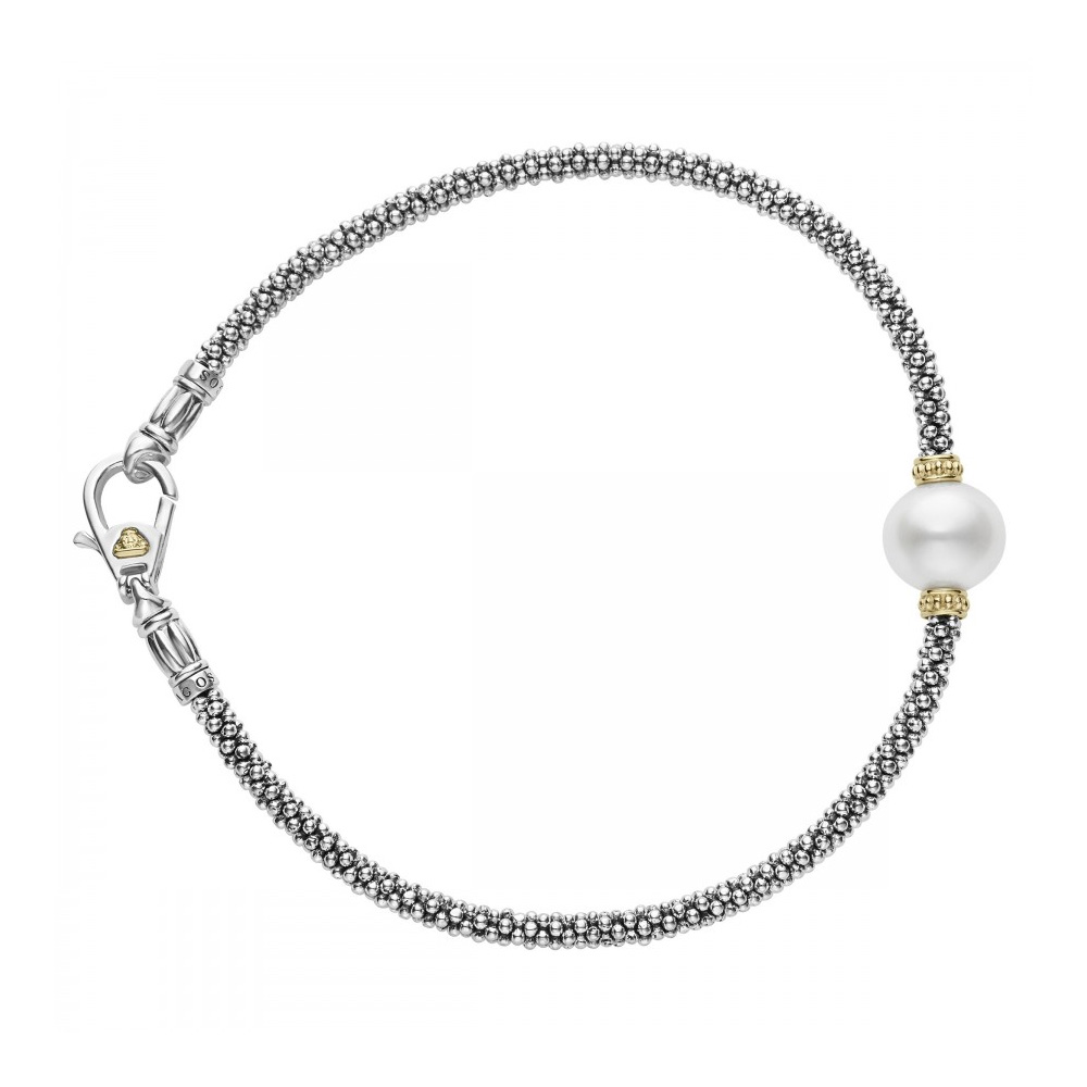 LAGOS 18K Yellow Gold & Sterling Silver White Fresh Water Cultured Pearl Rope Bracelet, 7