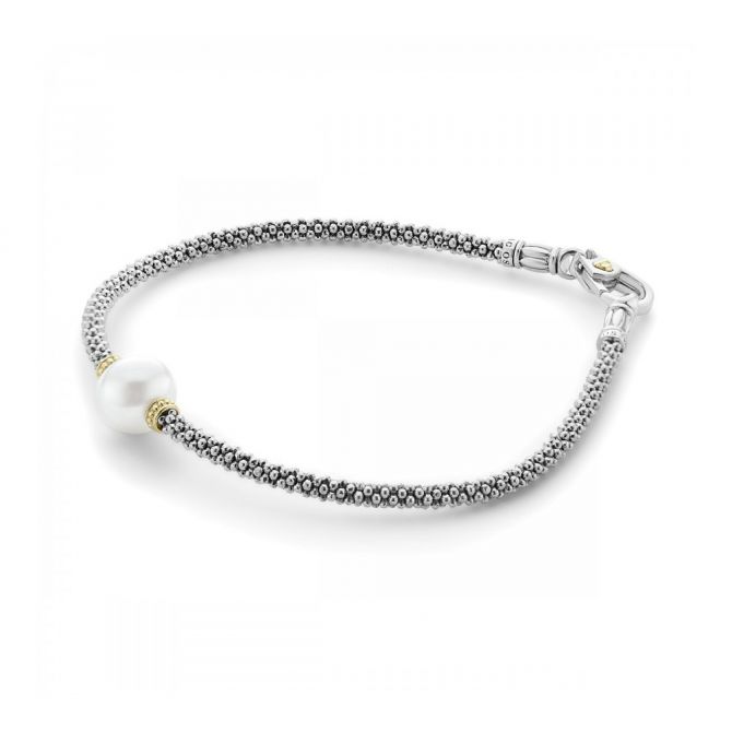 LAGOS 18K Yellow Gold & Sterling Silver White Fresh Water Cultured Pearl Rope Bracelet, 7"
