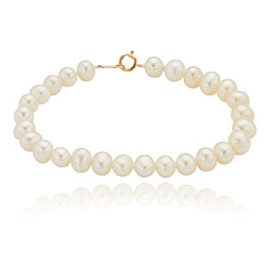 White Freshwater Cultured Pearl Baby Bracelet in Yellow Gold, 5"