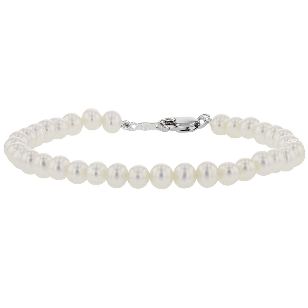 Children's White Cultured Pearl Bracelet in Sterling Silver, 6.25