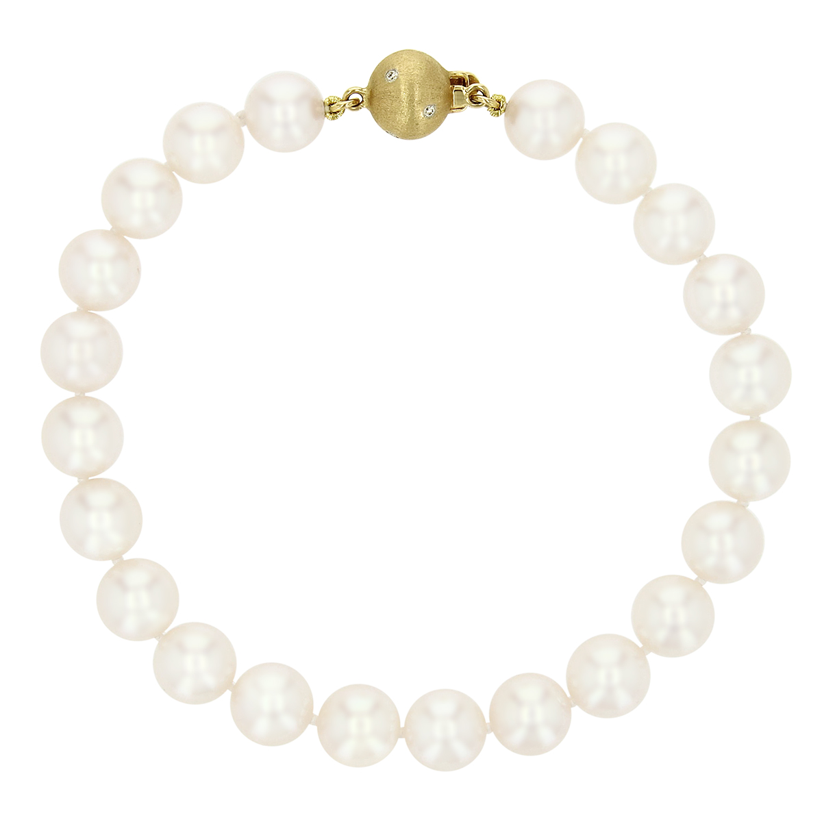 TARA Pearls White Cultured Pearl Bracelet with Satin Yellow Gold Diamond Clasp, 8