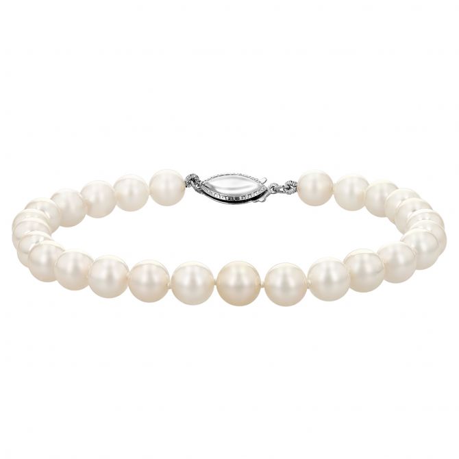 White Akoya Pearl Bracelet in White Gold, 7"