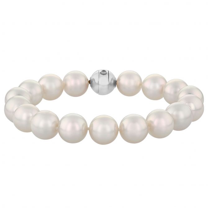 TARA Pearls White South Sea Cultured Pearl Bracelet with Diamond Clasp, 8.25"