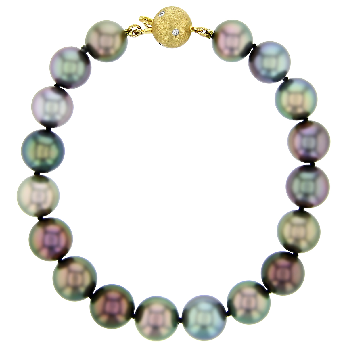 TARA Pearls Black Tahitian South Sea Cultured Pearl Bracelet in Yellow Gold with Diamond Clasp