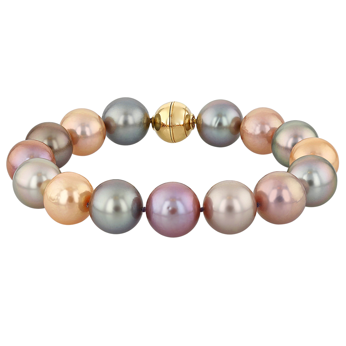 TARA Pearls Black Tahitian South Sea & Pastel Freshwater Pearl Bracelet with Yellow Gold Clasp, 8.25