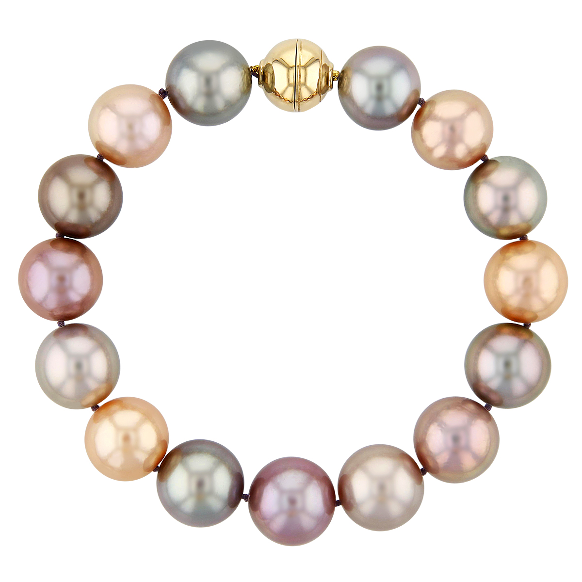 TARA Pearls Black Tahitian South Sea & Pastel Freshwater Pearl Bracelet with Yellow Gold Clasp, 8.25