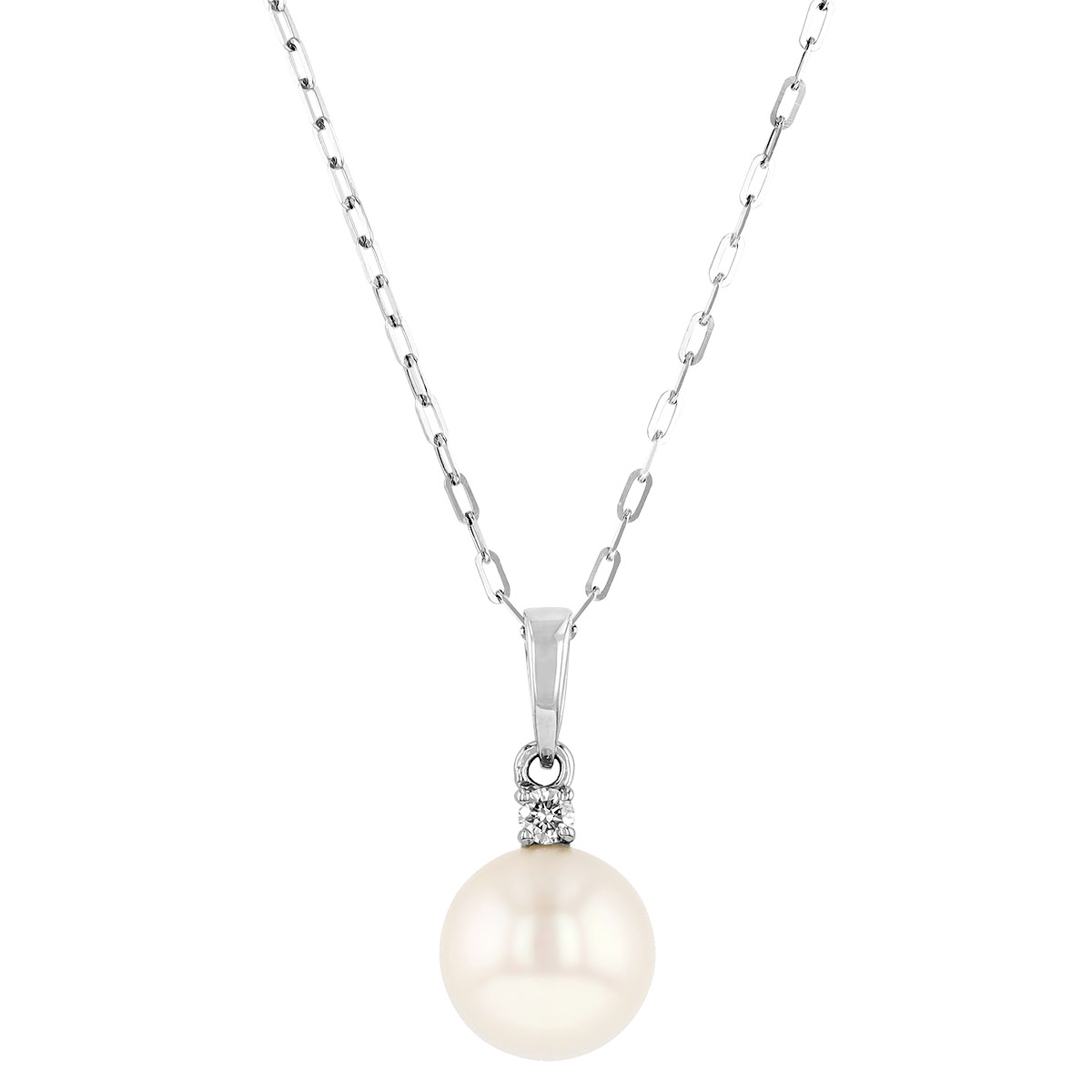 Freshwater Cultured Pearl & Diamond Pendant Necklace in White Gold