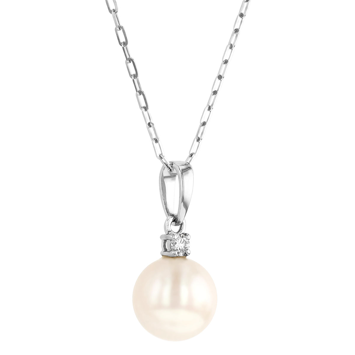 Freshwater Cultured Pearl & Diamond Pendant Necklace in White Gold