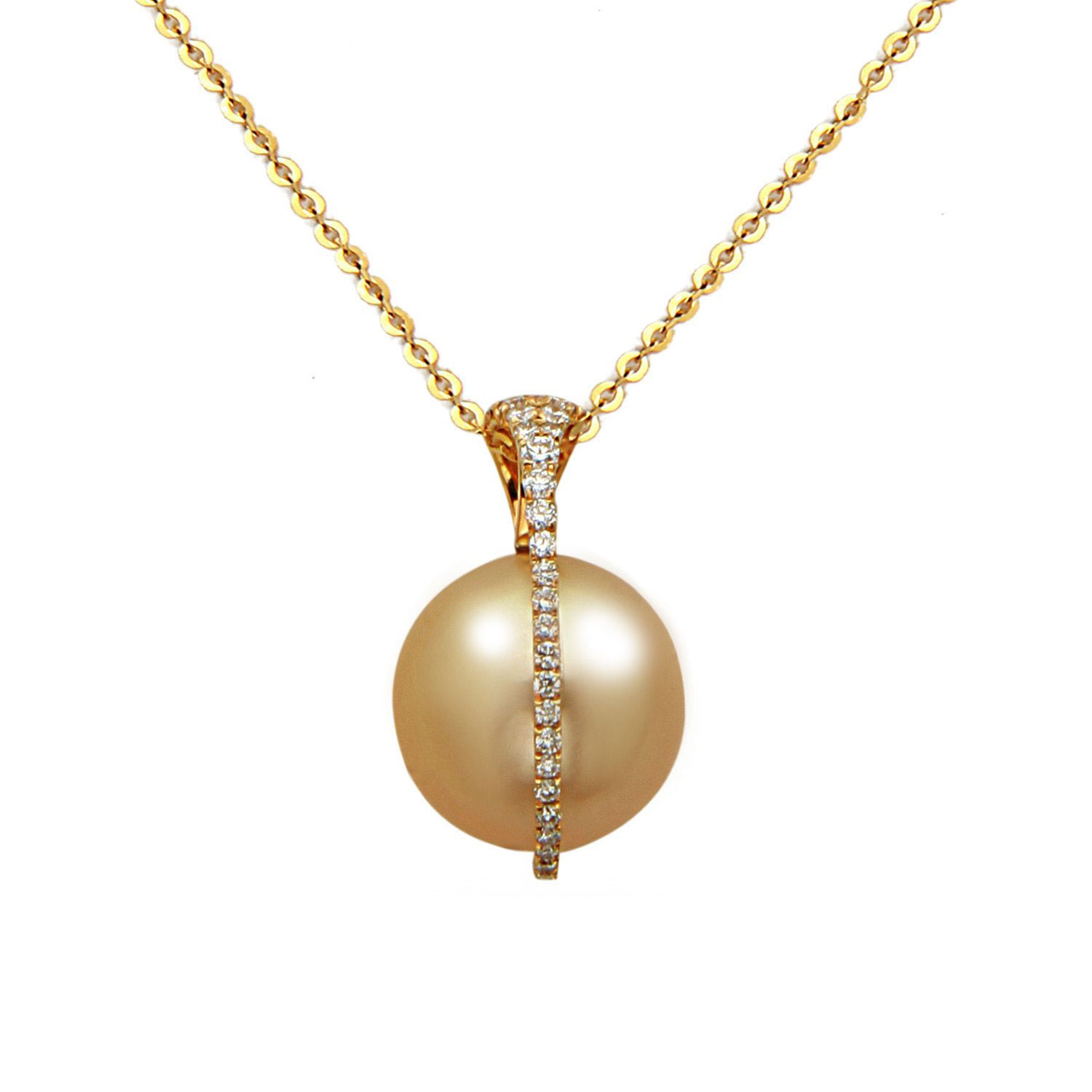 TARA Pearls Golden South Sea Cultured Pearl & Diamond Column Pendant in Yellow Gold, 18