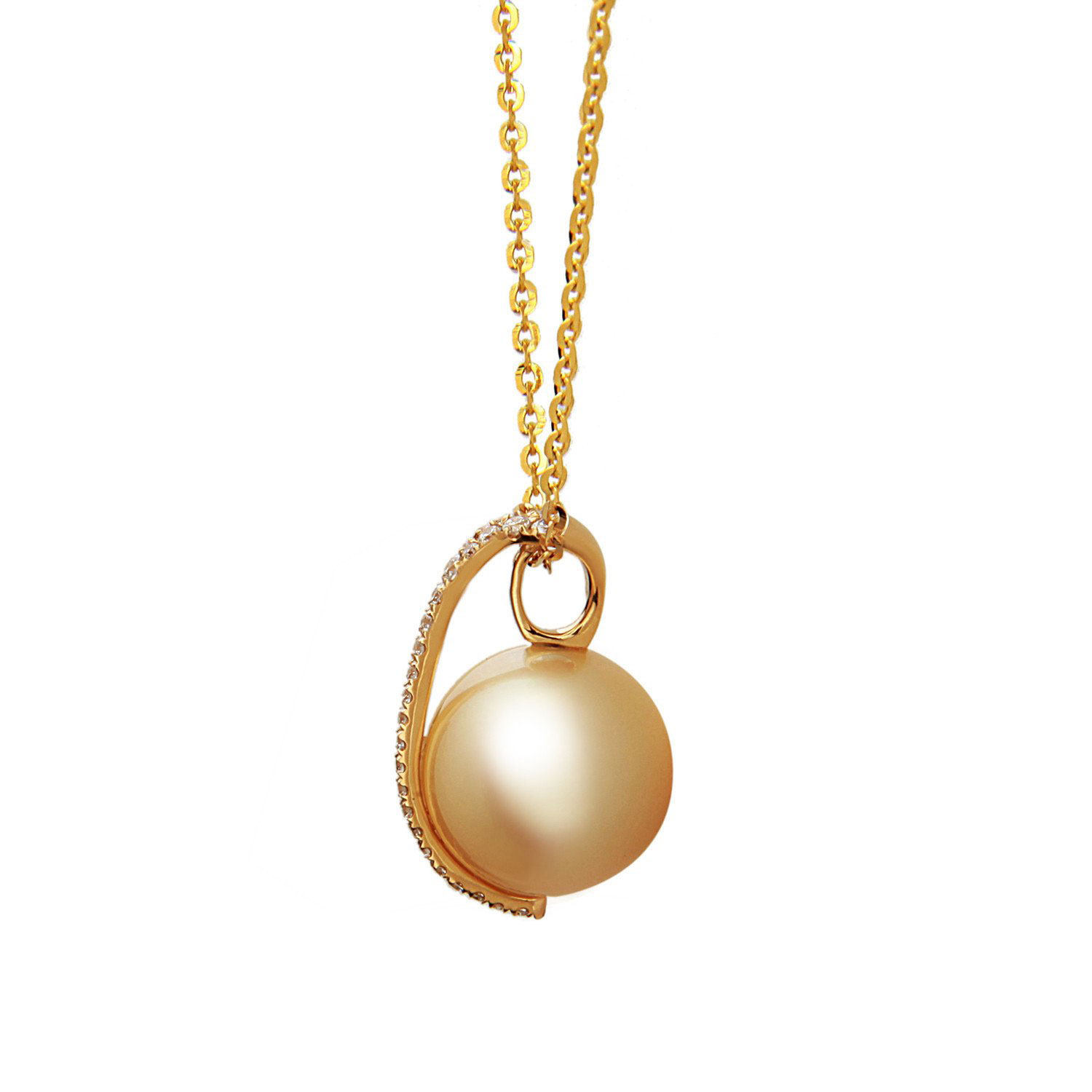 TARA Pearls Golden South Sea Cultured Pearl & Diamond Column Pendant in Yellow Gold, 18