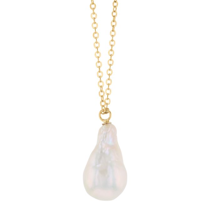 White Baroque Cultured Pearl Pendant in  Yellow Gold, 22"