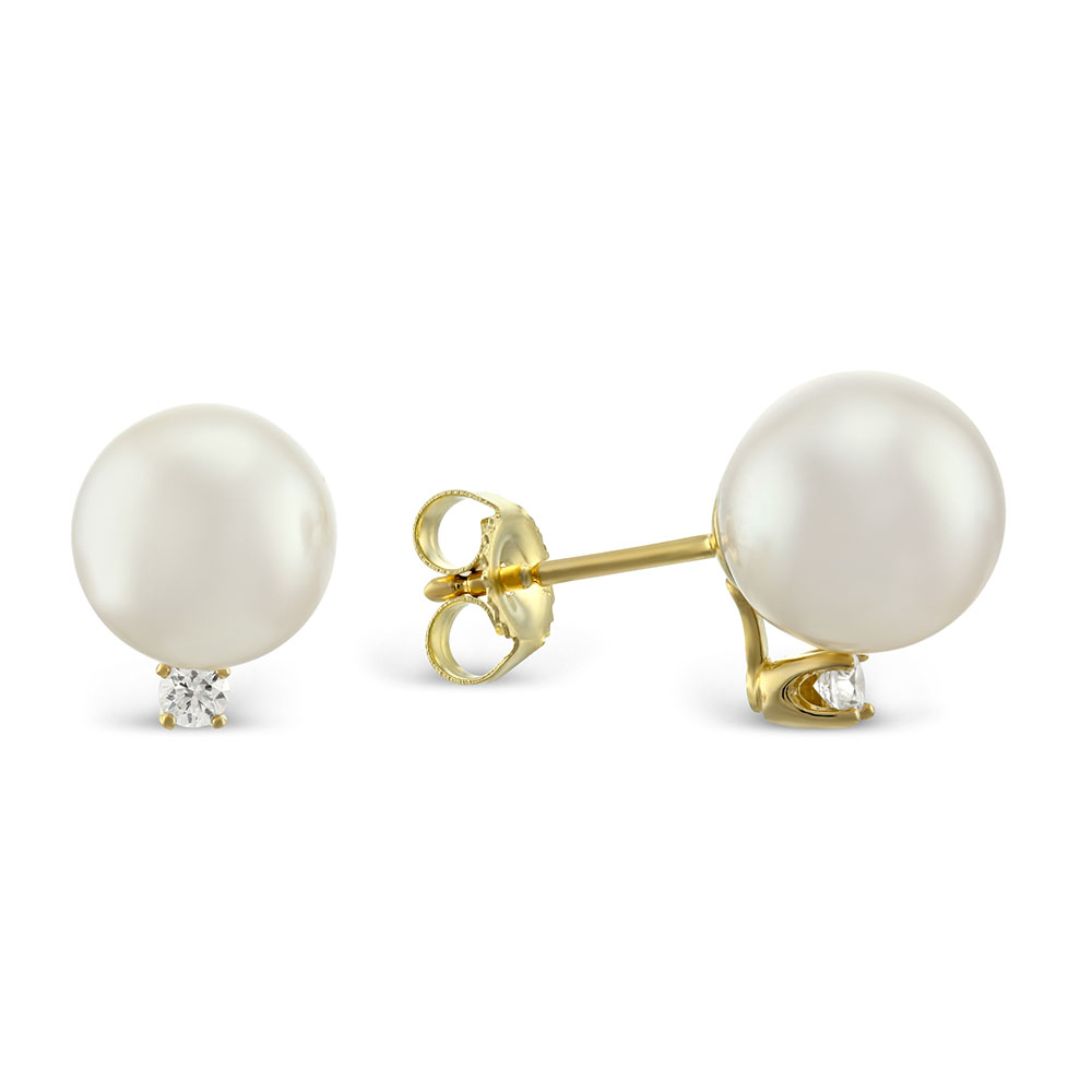 TARA Pearls Cultured Pearl & Diamond Stud Earrings in Yellow Gold