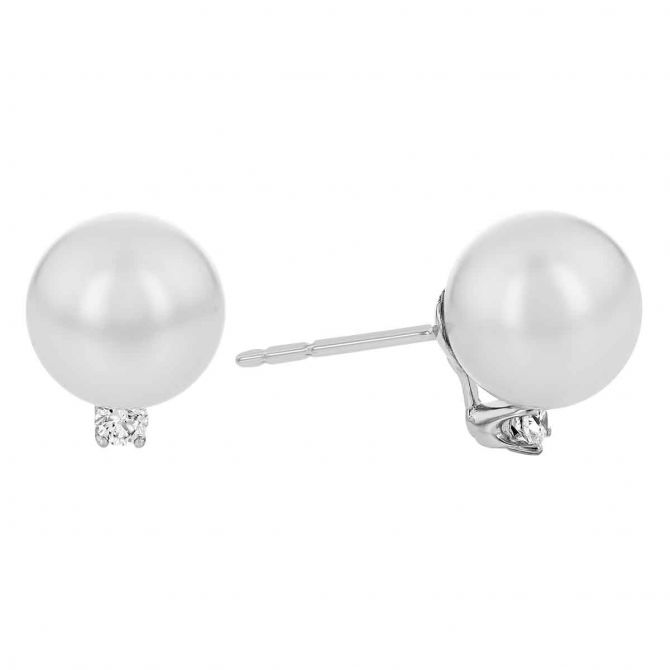 TARA Pearls White South Sea Cultured Pearl &  Diamond Stud Earrings in White Gold,  8x9 mm