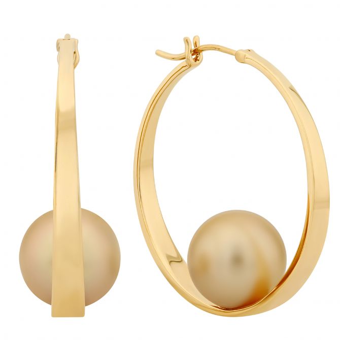 TARA Pearls Golden South Sea Cultured Pearl Hoop Earrings in Yellow Gold