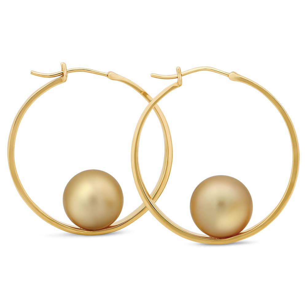 TARA Pearls Golden South Sea Cultured Pearl Hoop Earrings in Yellow Gold